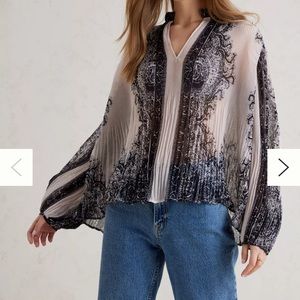 Anthropologie Sheer Pleaded Blouse